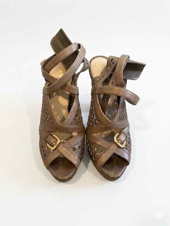 Prada Brown Leather Strappy Open-Toe Heels